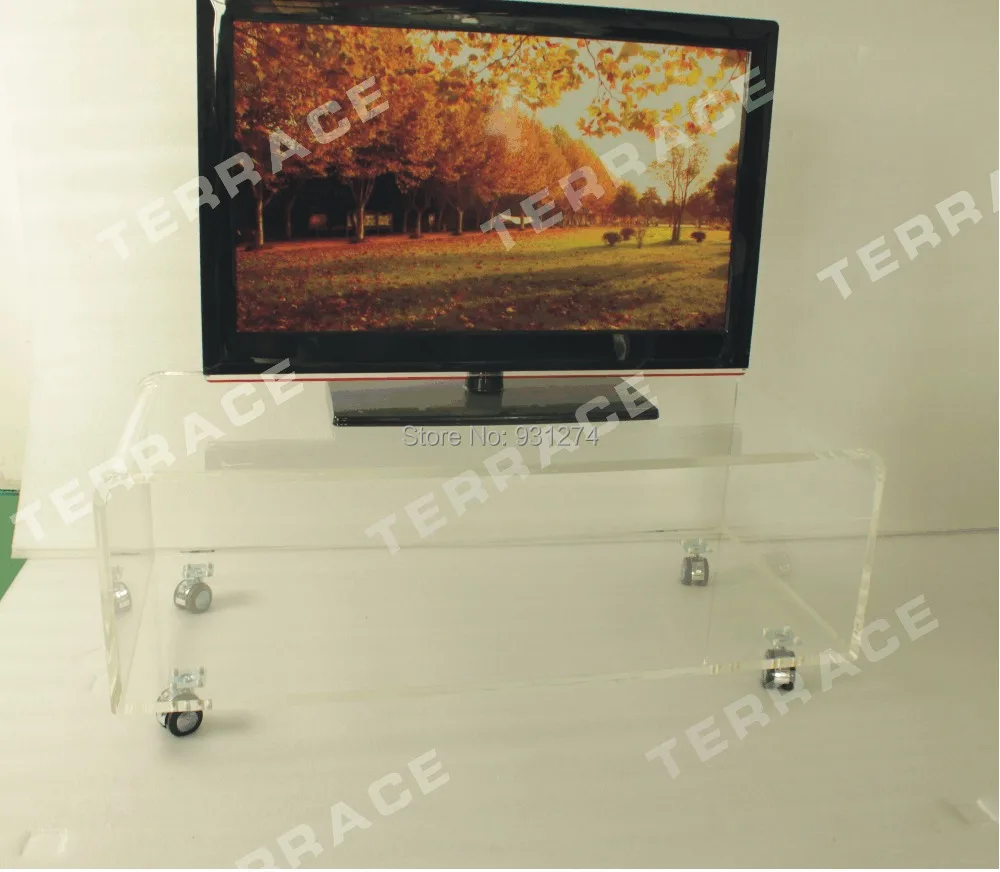 واضح الاكريليك التلفزيون الوقوف على عجلات ، وسيت المتداول عرضية الجانب القهوة الشاي الجداول