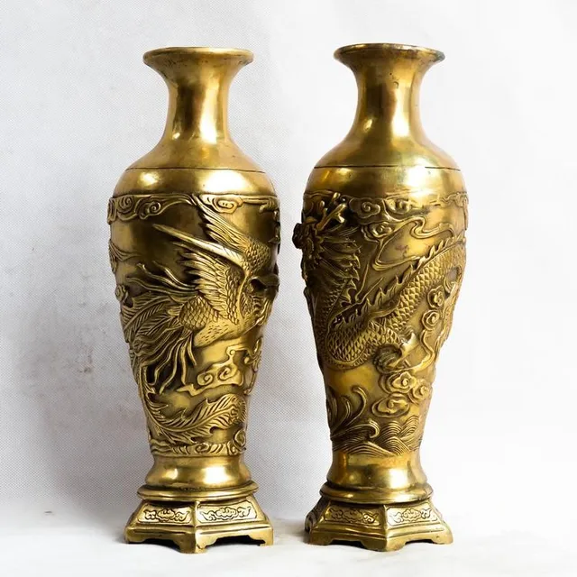 TNUKK pair of Chinese Vintage Brass fengshui dragon phoenix Vase ... TNUKK pair of Chinese Vintage Brass fengshui dragon phoenix Vase ...