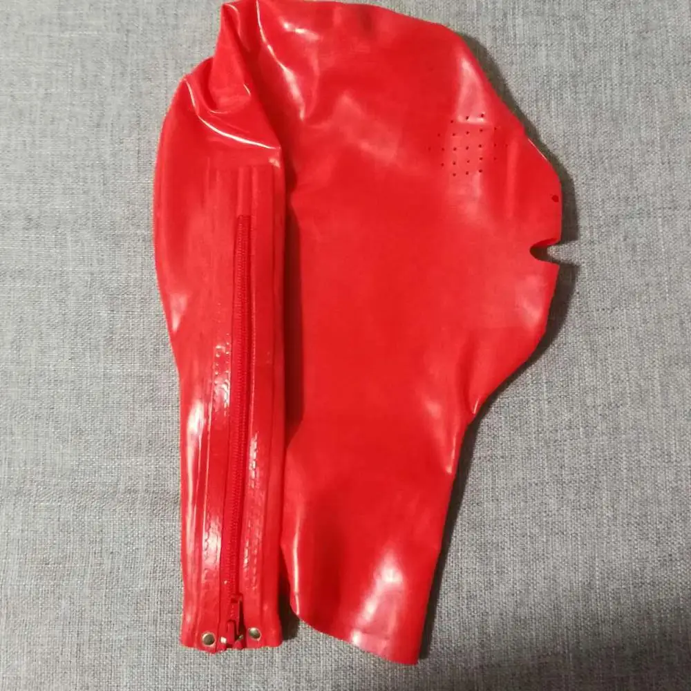 

Latex Fetish Hood Red Latex Full Mask With Small Eye Hole Back Zip L Size available