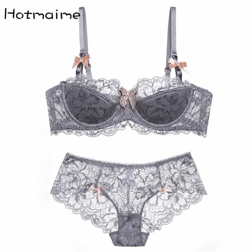 

Fashion women's sexy lace bra set deep V-neck push up thin breathable bra mm plus size underwear set