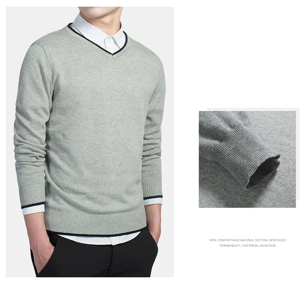 Varsanol Brand Cotton Sweater Pullover Men V-neck