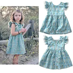 Платья для девочек 2019 летние хлопковые печать зеленого цвета Повседневное платье принцессы для маленьких девочек платья-пачки Детская От 5