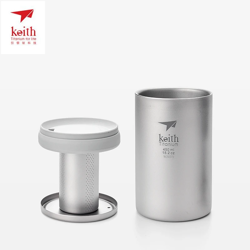 450 mL/15.2 oz doble pared Keith Titanium Copa con suelta café infuser acampar taza de té con tapa viajes taza tetera Ti3521