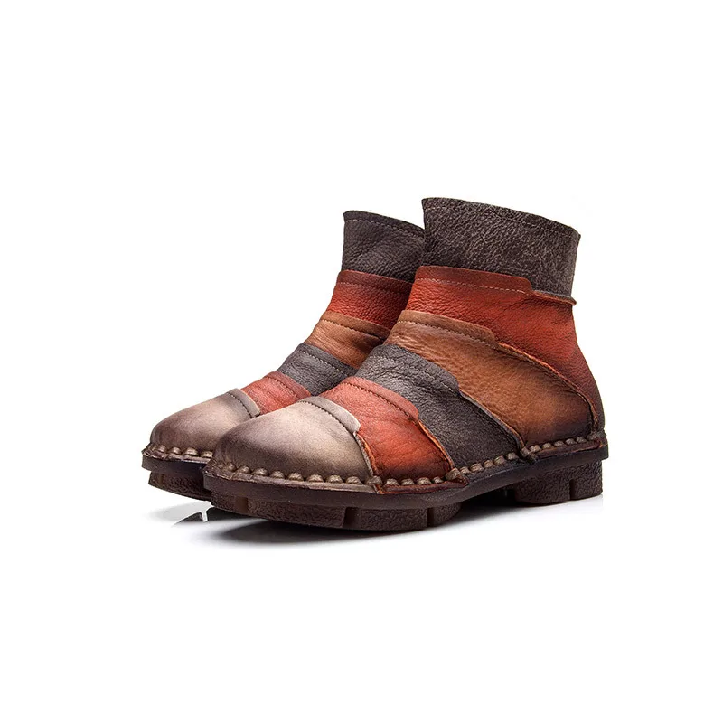 

2018 spring and autumn new leather round neck short sleeve spell color leather non-slip mom boots snow boots large size women