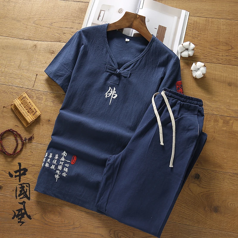 

Menclothes 2018 Mens jogger sets sweatsuit clothes for men Chinese wind cotton hemp embroidery suit