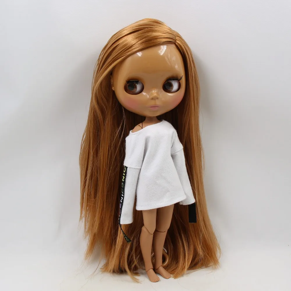 Neo Blythe Doll with Blonde Hair, Dark Skin, Shiny Cute Face & Custom Jointed Body 1