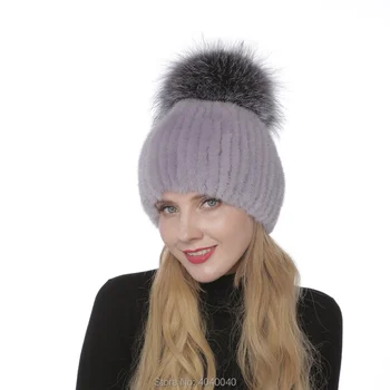 

Bravalucia Women Winter Mink Fur Hat Woven Big Size Fox Fur Pompom Elastic Outdoor Knitting Hats Women Bomber Caps Free Shipping