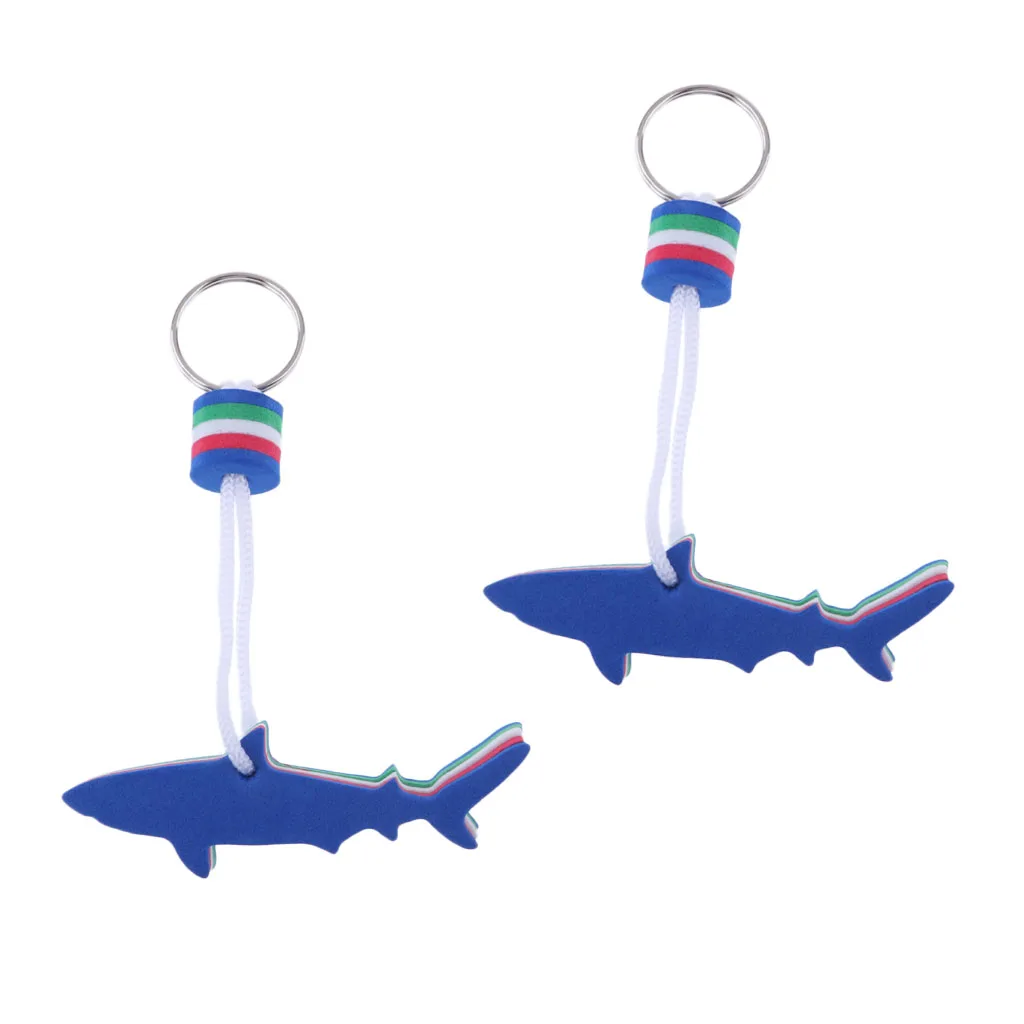 2 Pieces Blue Shark Shaped EVA Floating Keychain Keyring Kayak Yachting Sailing Swimming Surf Beach Water Key Float Key Holder