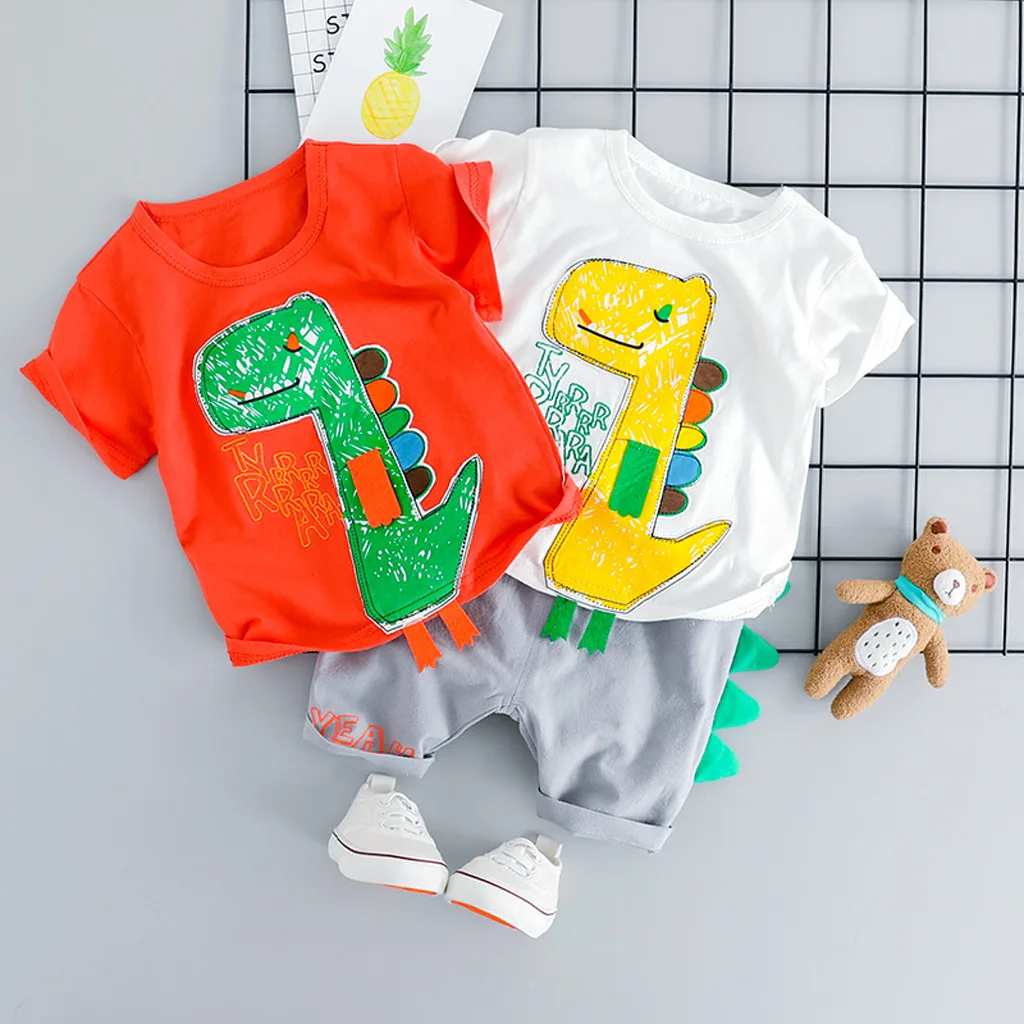 

2PCS Newborn Summer 2019 Baby Girl Boy Clothes Fashion Cartoon Print T-shirt+Shorts Baby Girl Boy Set Infant Baby Clothing