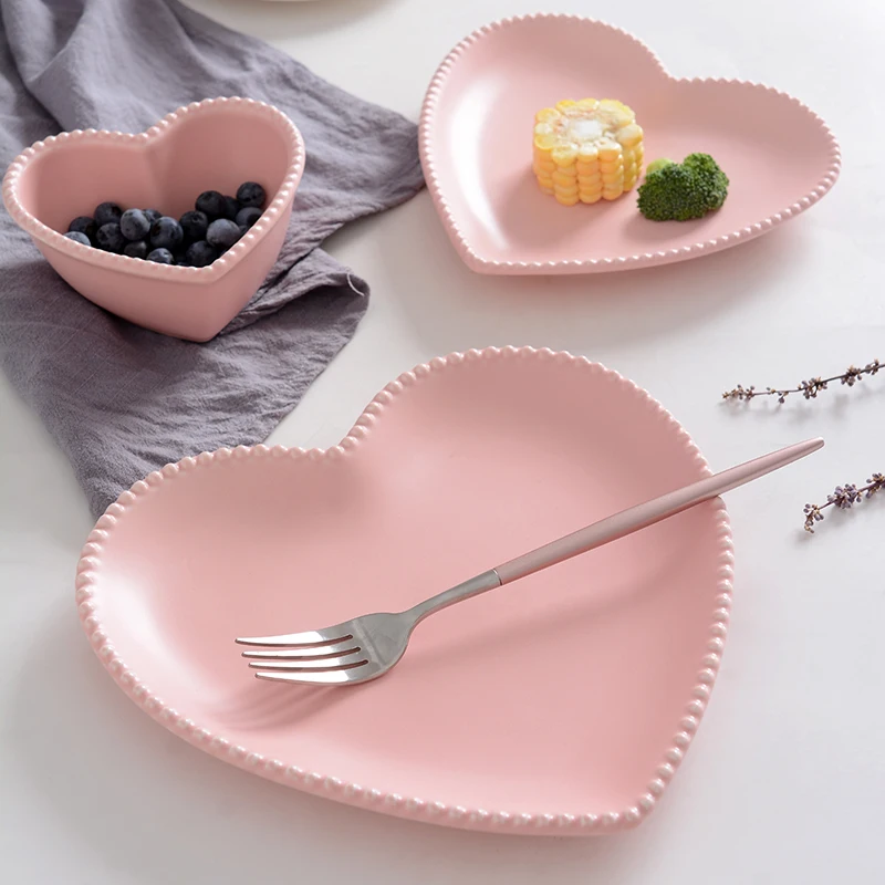 Матовая керамическая посуда, тарелка для завтрака, тарелка с сердечком, чаша в форме сердца, парная тарелка, креативные десертные тарелки, посуда
