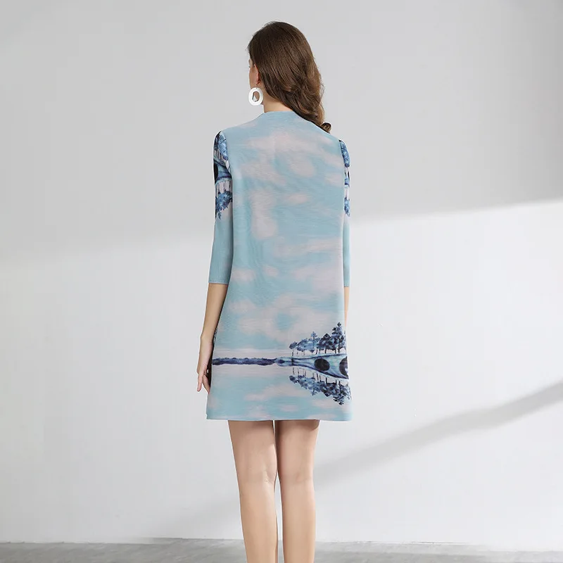 MIYAKE Fold Платье Лето китайский стиль Pan-button Cheongsam большой размер Складные платья