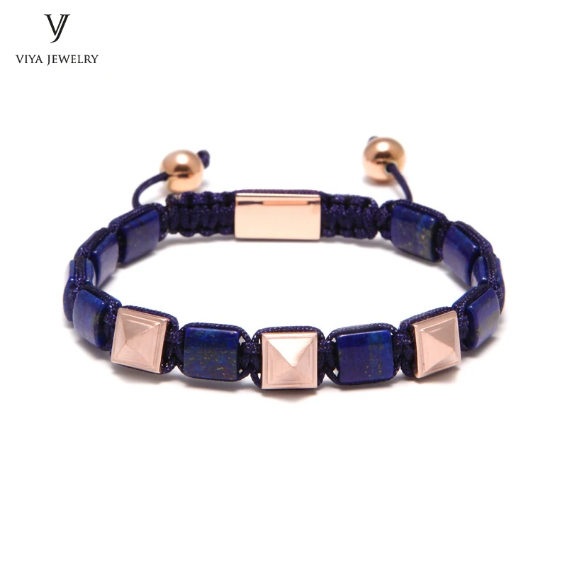High-end Real Blue GES Stone with Pyramid Beaded Bracelet For Men Blue Lapis Lazuli Bracelet Natural Stone Jewelry For Men High-end Real Blue GES Stone with Pyramid Beaded Bracelet For Men Blue Lapis Lazuli Bracelet Natural Stone Jewelry For Men