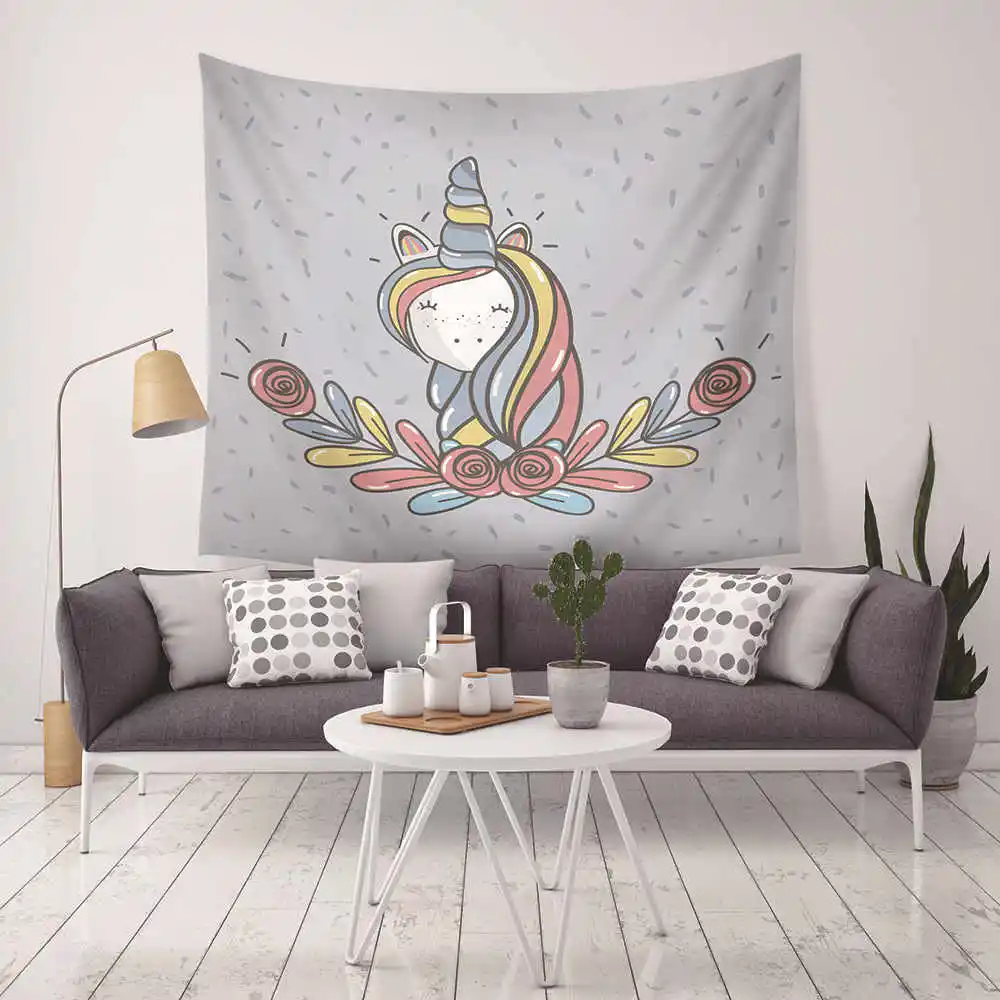 Home Furnishing Cartoon Unicorn Mandala Tapestry Wall Hanging Beach Picnic Throw Rug Blanket Camping Tent Travel Sleeping Pad