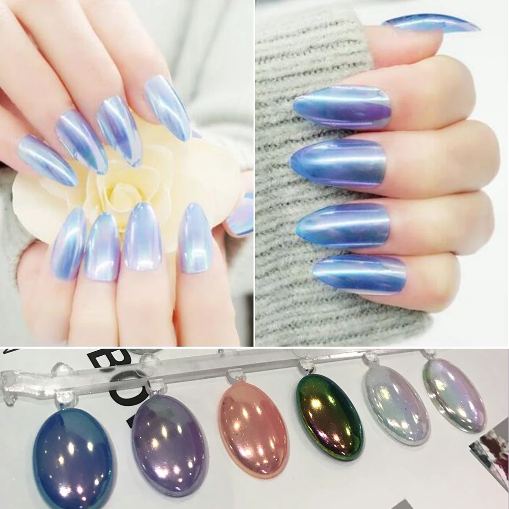 1 caja holográfica polvo brillo de uñas Color arcoíris efecto neón uñas arte copos decoración cromo uñas punta manicura SA354
