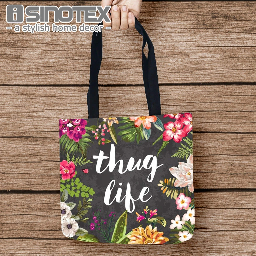 

Tote Storage Bags Thug Life Printed Convenience Shoulder Handbags Linen Women Bag For Food 1PCS/Lot