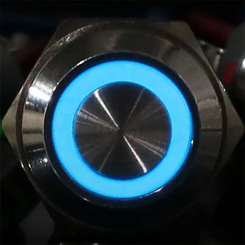 16 мм металлическое кольцевое кнопочное кольцо переключателя светодиодный 5-380 в 12 В 6 в 5 В самоблокирующийся Выключатель без фиксации водонепроницаемый автомобильный двигатель красный синий - Цвет: blue light
