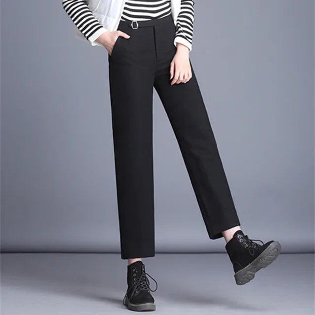 Elegant Autumn Winter Wool Women's Straight Pants Office Ladies Wool