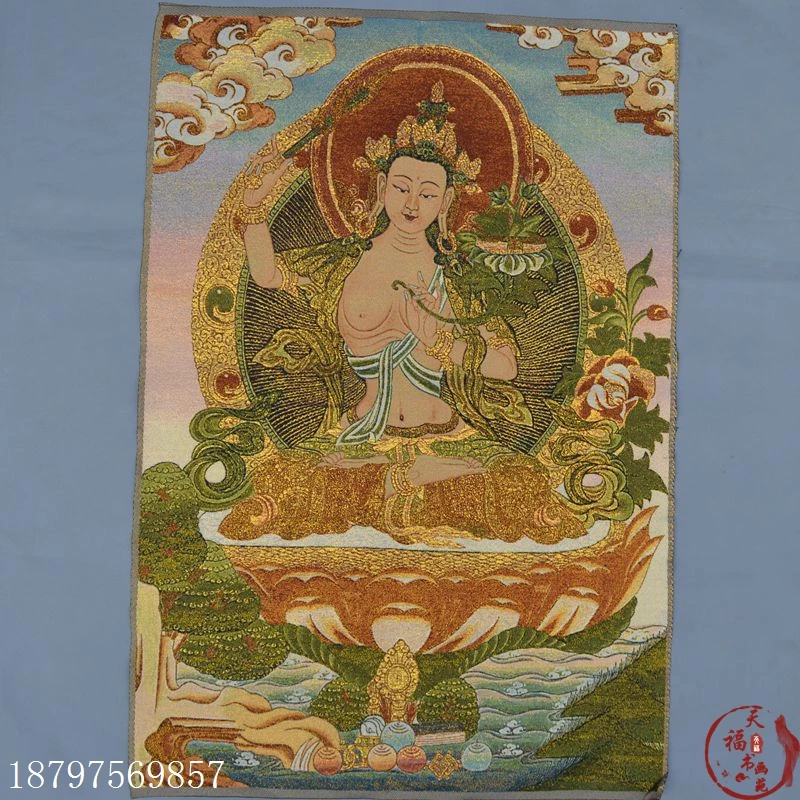 

Christmas Thangka Buddha Statue Silk Embroidery Nepal Gold Silk Embroidery Halloween