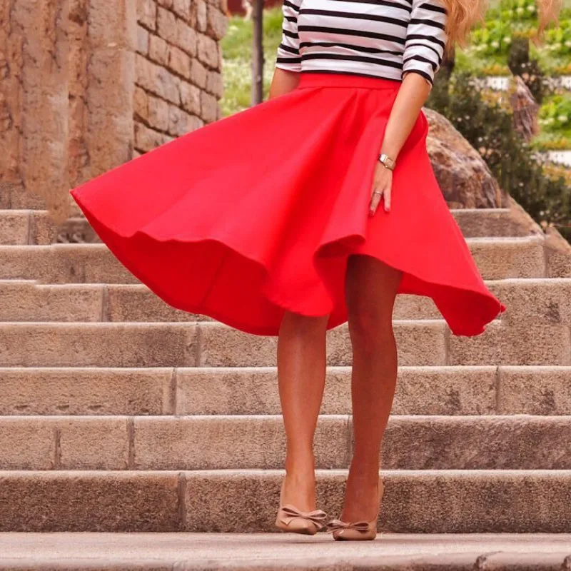 High Waist Solid Pleated Skirts Womens Casual Elgant Red Black Pink Maxi Skirt S-XL High Waist Solid Pleated Skirts Womens Casual Elgant Red Black Pink Maxi Skirt S-XL
