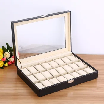 

24 Grids Watch Display Slot Case Box Jewelry Storage Organizer Windowed Case Watch Storage Box