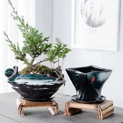 

Home Decorations Creative Ceramic Flower Pots Retro Multi-meat Bonsai with tray Art Desktop Flower Arrangement Decoration