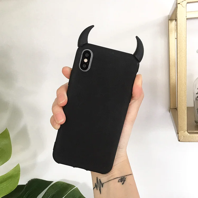 Мягкий силиконовый черный красный чехол для iPhone X XS MAX XR 7 8 Plus 6 6S 6P 11 pro max TPU чехол s Devil Horns Demon Angle Cover