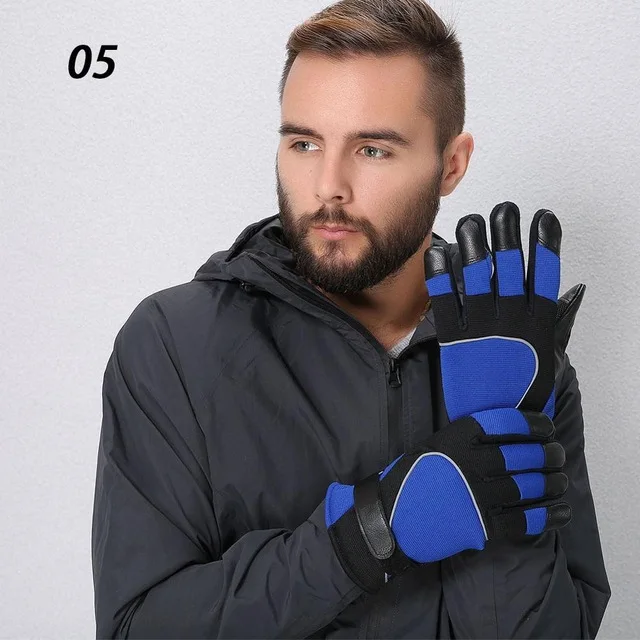 Facecozy мужские зимние уличные противоскользящие лыжные перчатки светоотражающие полосы флисовые ветрозащитные перчатки для сноуборда спортивные перчатки для пешего туризма - Цвет: Blue Black