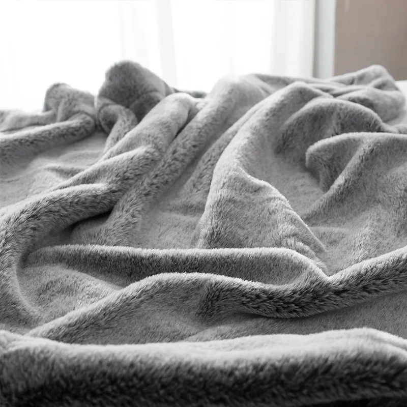 Простой окрашенный супер мягкий кроличий мех одеяло серый кофе цвет роскошный искусственный мех норки пледы весна осень Диван Одеяло для путешествия на самолете