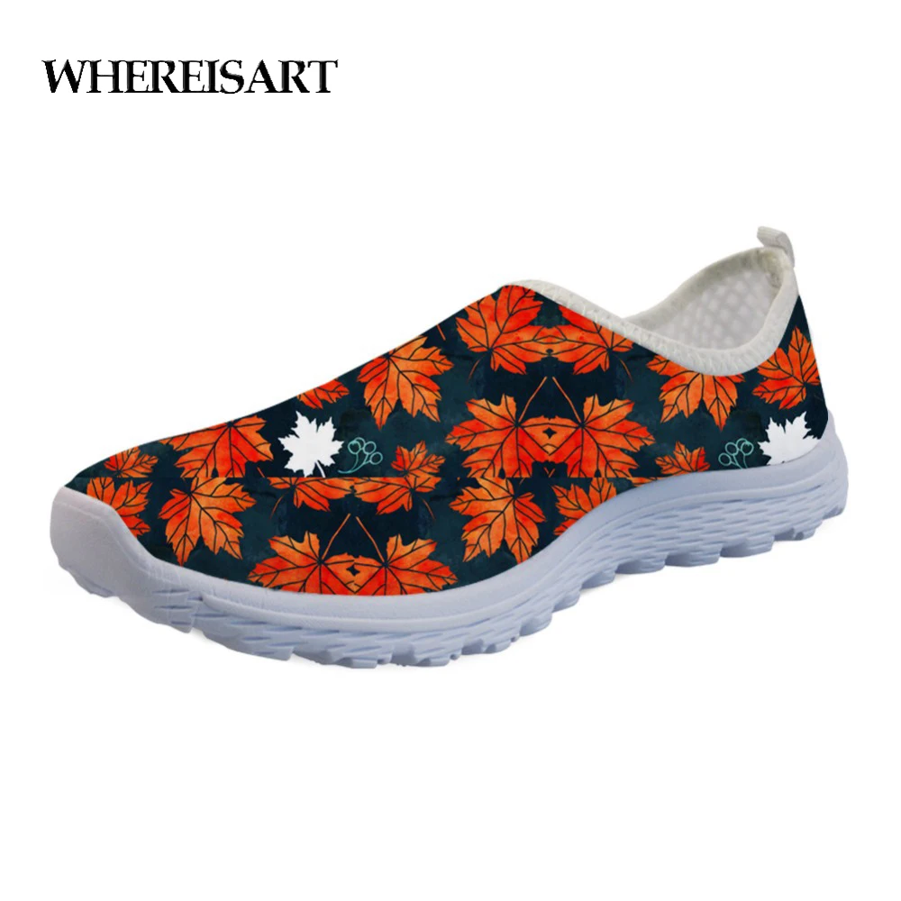 

WHEREISART Leisure 3D Maple Leaf Pattern Summer Women Flats Shoes Mesh Light Weight Sneakers Breathable Mesh Shoes For Female