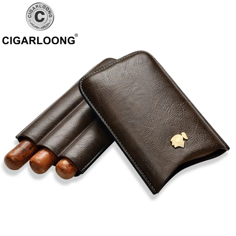

CIGARLOONG Cigar Set Cigar Moisture Case Travel Leather Case Portable Cigar Moisturizing Case 3 Pack CP-1015
