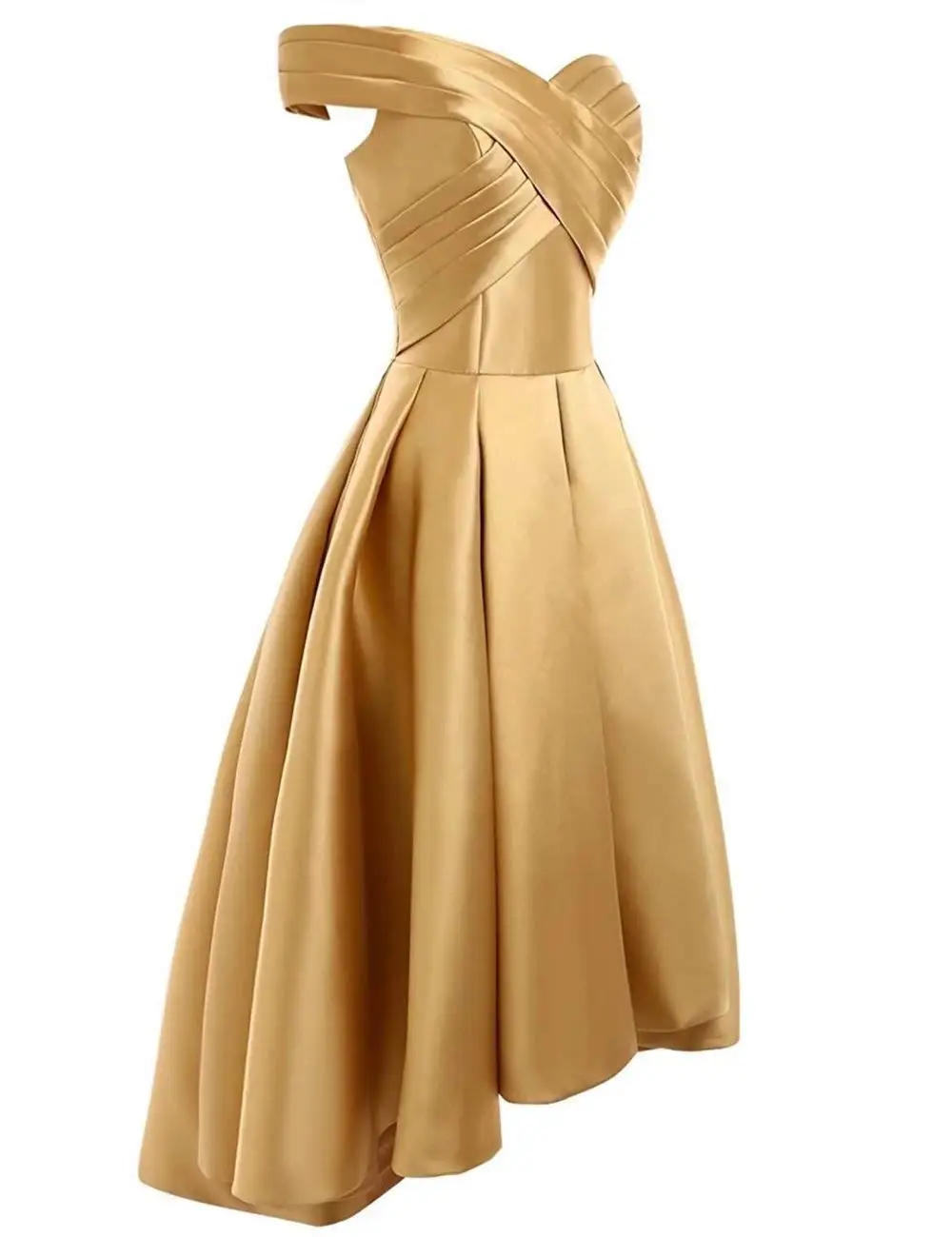 JaneVini простое Золотое сатиновое длинное платье подружки невесты с открытыми плечами, высокая низкая официальная одежда для выпускного вечера на шнуровке сзади до щиколотки