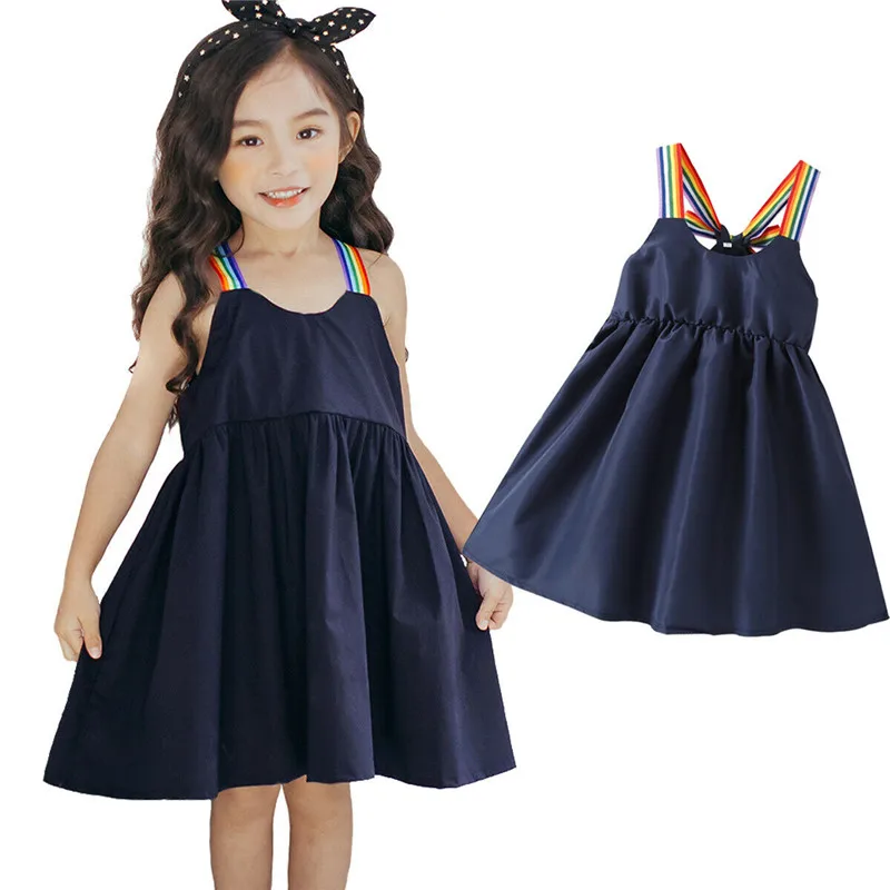 Brief Kids Baby Girls Sling Dress Sleeveless Halter Lace-up Plain Sundress High Waist Pleated Knee-Length 1-6Y | Детская одежда и