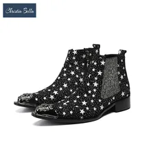 Christia Bella/трендовая мужская обувь, сезон осень-зима, мотоциклетные ботинки, Кожаные слипоны с металлическим стальным носком, ботинки челси, мужская обувь