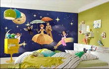 מותאם אישית 3d תמונת טפט ציור קיר חדר מטריית כוכב ירח שמי הלילה לא ארוגים רקע חדר ילדים ציור איש HD טפט תמונה(China)