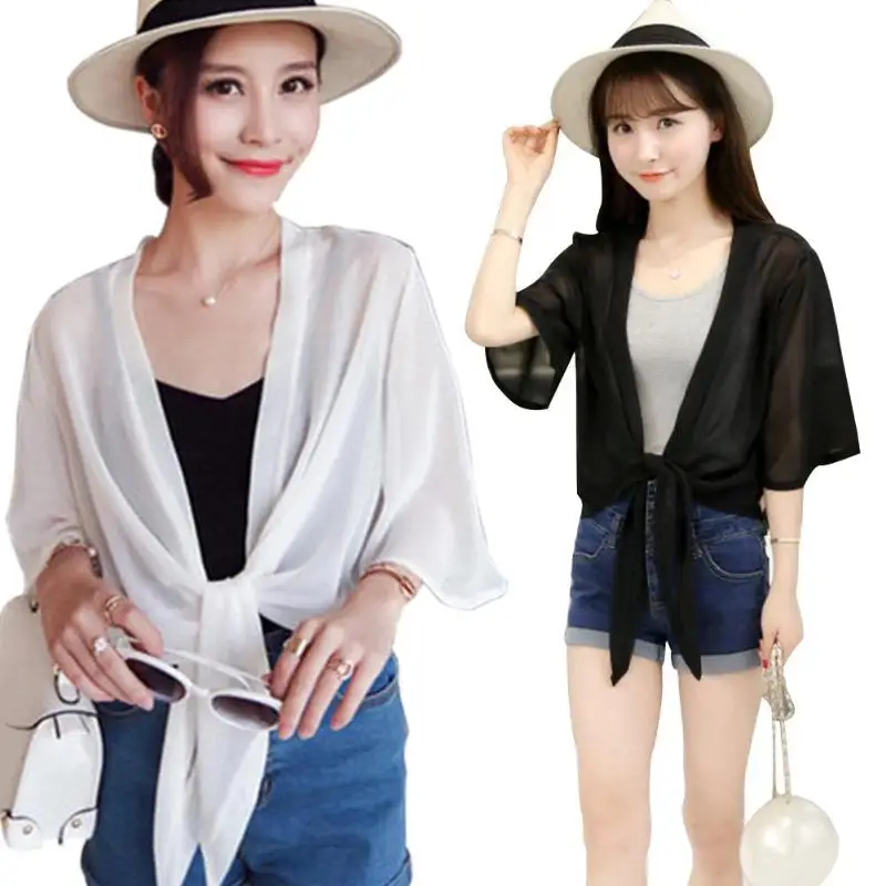 

Women Summer New Sun Protection Capes Loose Shawl Thin Chiffon Beach Scarf Cardigan Thin Beach Shawl Chiffon Tops Feminina Mujer