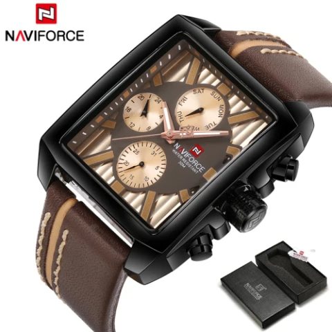 Мужские часы NAVIFORCE, люксовый бренд, мужские военные часы, модные мужские спортивные кварцевые часы, мужские деловые часы, Relogio Masculino - Цвет: Gold Yellow add box