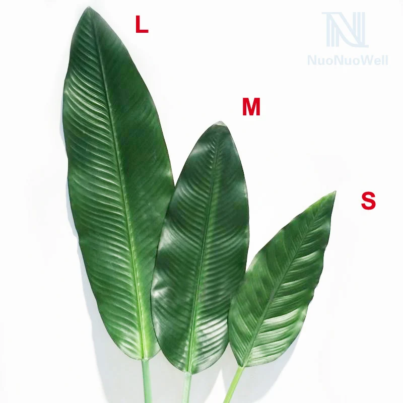 NuoNuoWell 5 salpicaduras de hojas de plátano de seda verde hojas de plantas artificiales toque Real árbol Tropical decoraciones de Navidad decoración para el hogar de boda