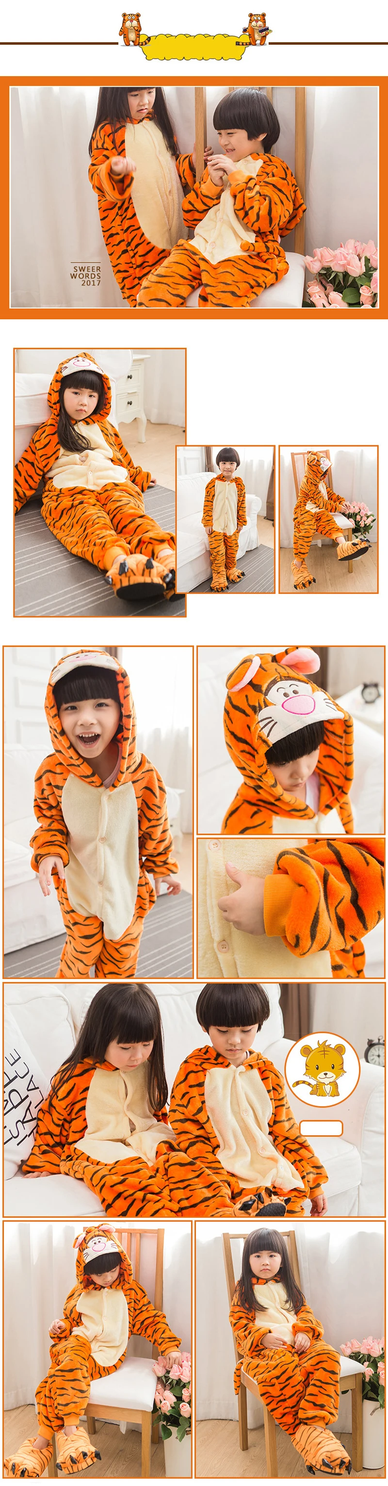 Kid Tiger cosplay Kigurumi/комбинезон для детей с героями мультфильмов, аниме-комбинезон, костюм для девочек и мальчиков, маскировка животных, одежда для сна, пижамы, цельные