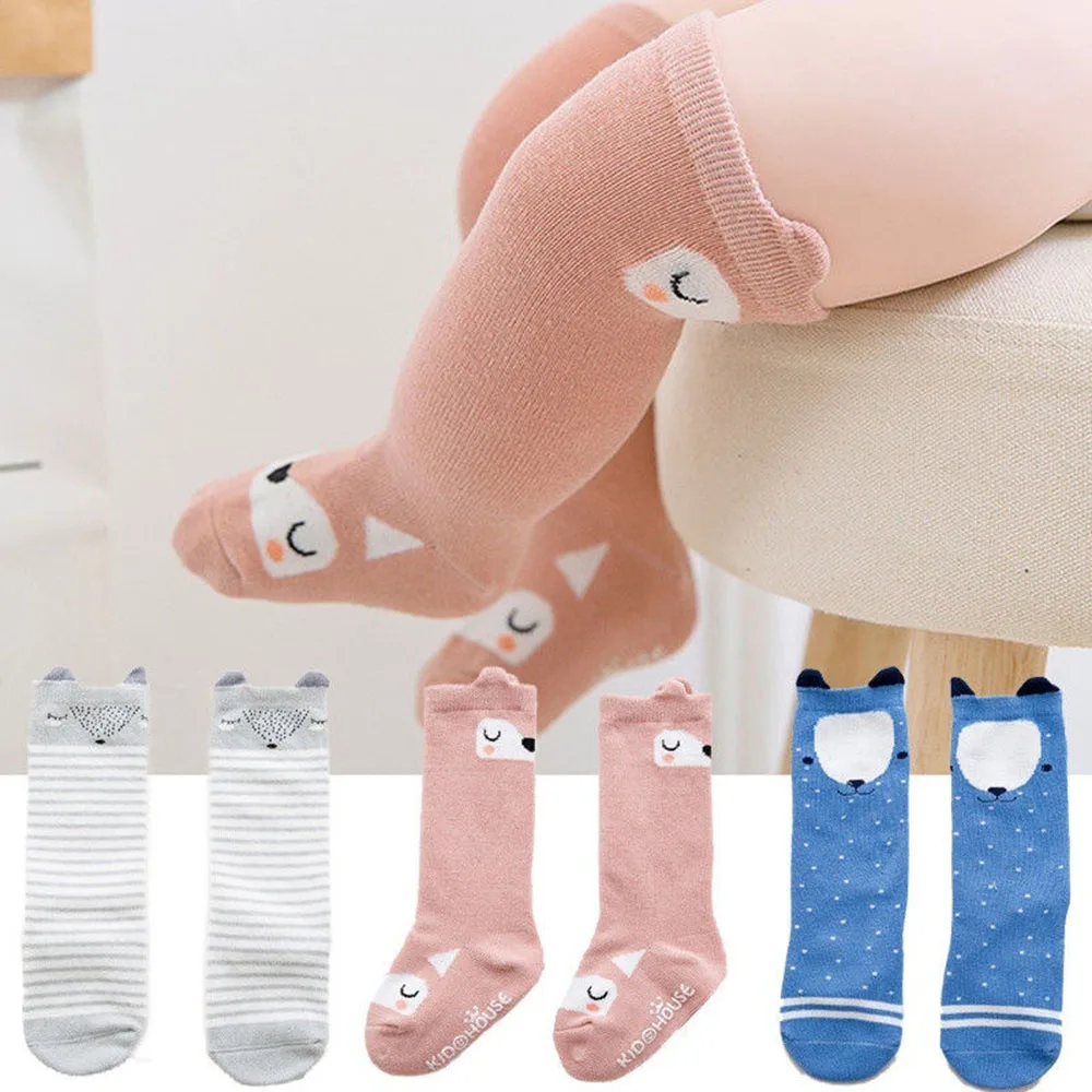 

1Pair Infant Baby Cute Soft Cotton Socks With Ears Anti-Slip Dispensing Stereo Knee High Socks Children's Accessories