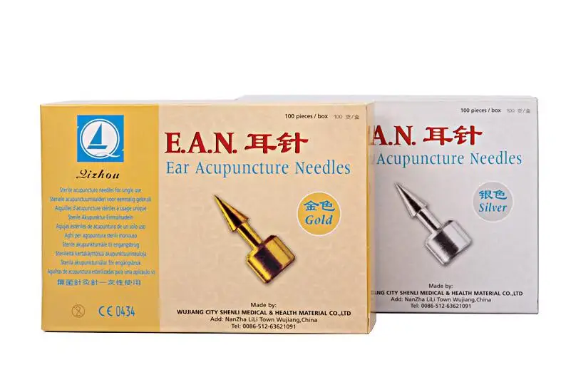 Qizhou ear acupuncture needle golden/silver ear pin point needle sterile press paste 100pcs disposable acupuncture needle