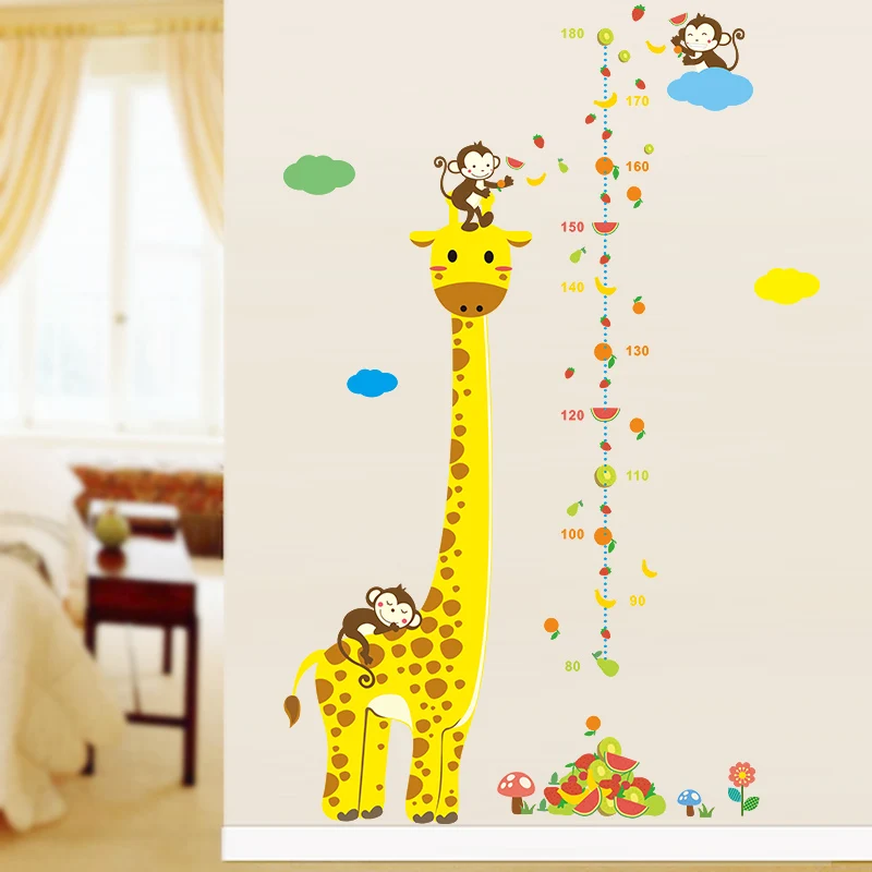 Cartoon jungle animals monkey giraffe children height measure wall stickers for kids room wall sticker home decoration