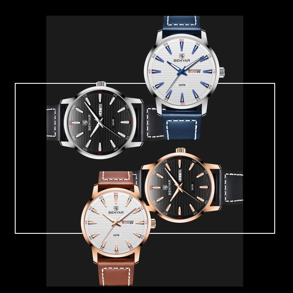 BENYAR, модные мужские часы, Лидирующий бренд, Роскошные Кварцевые часы для мужчин, спортивные, водонепроницаемые, военные наручные часы для мужчин, s reloj hombre, кожа