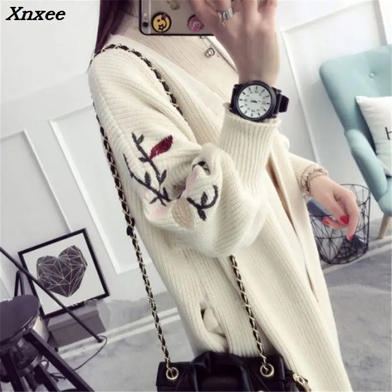 Long Sleeve Cardigans Sweater Women 2018 Autumn Winter Fashion New  Long Knitted Female Cartoon Cardigan Sweaters Women Coat