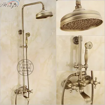 

Bathroom Retro antique copper Brass Shower Set Wall Mounted Phone Ceramic Handheld Mixer Tap Faucet 3-functions Mixer Valve