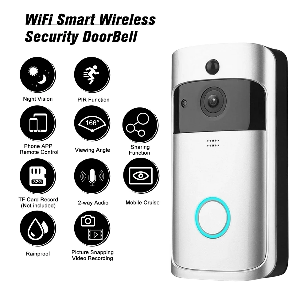 

720P Smart WIFI Security Door Bell Wireless Visual Intercom Recording Remote Home Monitoring Night Vision Video Door Phone