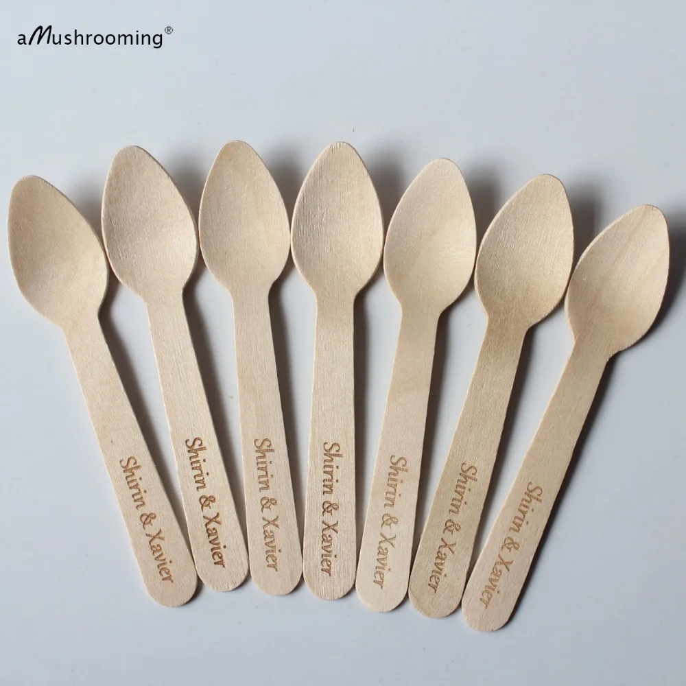 Cuillère Compostable Personnalisée en Bois pour Crème Glacée, Mini Cuillères  à Dessert pour Mariage, Fiançailles, ix, Fournitures d'Événement avec Nom,  100 Pièces