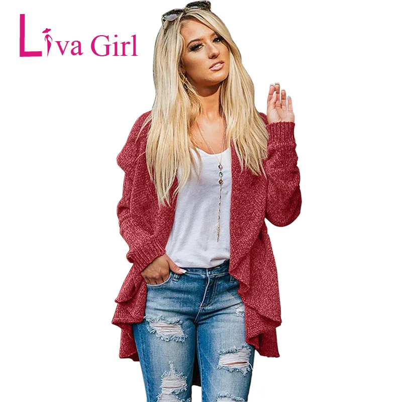 Liva Girl Winter Casual Outwear Knitted Cardigans Women Autumn
