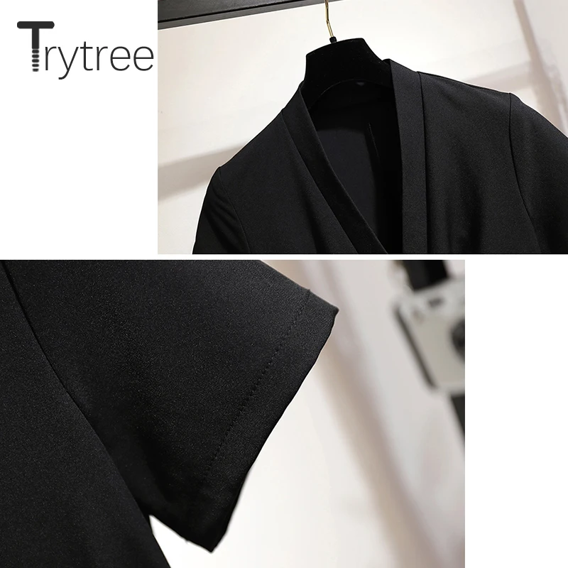 Платье Trytree женское летнее повседневное с V образным вырезом черная рубашка в