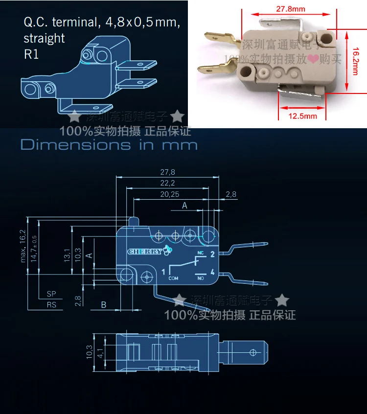 Германия D44X большой микро переключатель Концевая точка сенсорный выключатель 10A