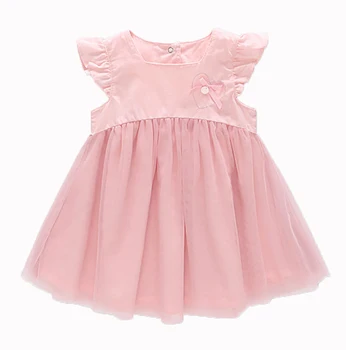 

Free Shipping sh2018 summer newborn o-neck bow lace princess infant dress baby girls dress Honey Baby clothes ball gown 2color